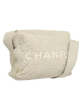 Authentic CHANEL Shoulder Bag Canvas Gray Silver CC